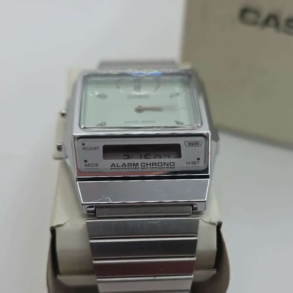 Casio Alarm Chrono Analog/Digital Quartz Silver Stainless Steel Watch w/ Box
